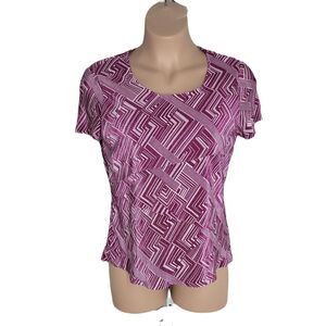 Kim Rogers Women's Blouse Shirt ~ Sz PXL ~ Purple & White ~ Short Sleeve